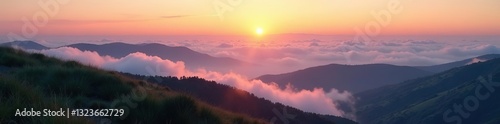 Silky clouds drifting across the hills of La Portada at sunrise, soft, hills