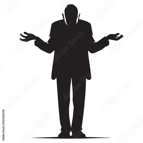 Jokingly Shrugging Oldman silhouette, making light of the moment - Oldman illustration - Minimalist Shrugging Oldman vector - Humorous elder
