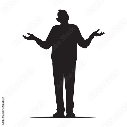 Playful Shrugging Oldman silhouette, responding with humor - Oldman illustration - Minimalist Shrugging Oldman vector - Lighthearted figure
