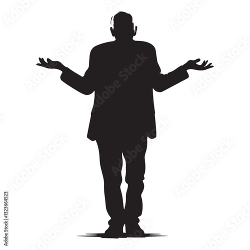 Skeptical Shrugging Oldman silhouette, questioning everything - Oldman illustration - Minimalist Shrugging Oldman vector - Doubtful figure
