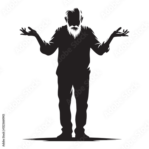 Confused Shrugging Oldman silhouette, lost in thought - Oldman illustration - Minimalist Shrugging Oldman vector - Puzzled figure
