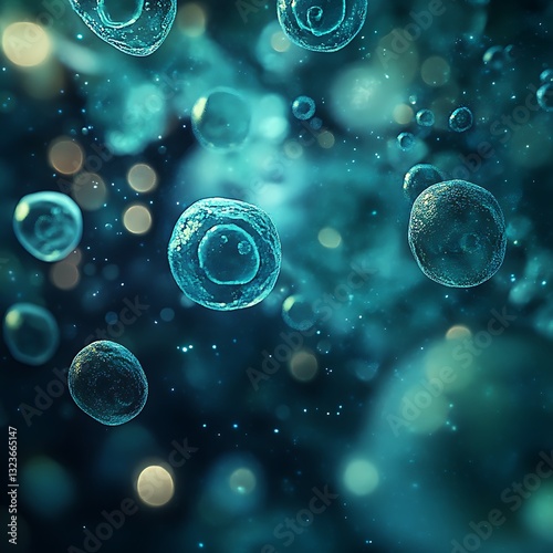 Wallpaper Mural Microscopic view of cells floating in a dark blue liquid. Torontodigital.ca