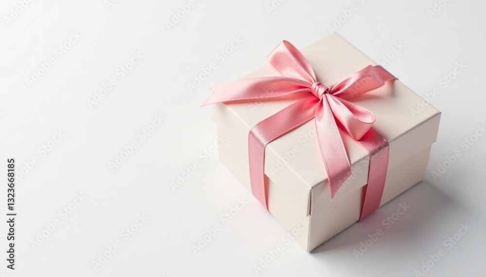 Simple gift box on white background with a decorative ribbon tied around it, elegant, packaging, gift box Simple gift box on white background with a decorative ribbon tied around it, elegant, packaging, gift box