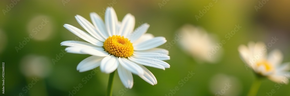Fototapeta premium Simple yet elegant white daisy flower with bright orange heart, spring, garden