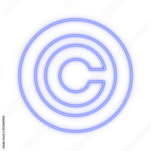 Neon blue outline © copyright symbol on transparent background