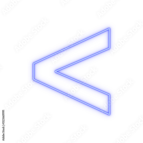Neon blue outline < less-than sign on transparent background