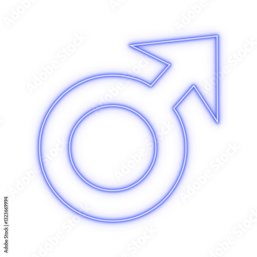 Neon blue outline ♂ male gender symbol on transparent background