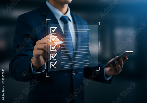 Wallpaper Mural Businessman Using Digital Checklist Interface for Task Management and Productivity Torontodigital.ca