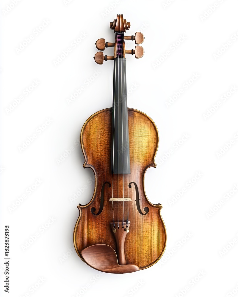 Fototapeta premium Classic Violin: A Detailed Close-up of a Polished Violin Against a White Background