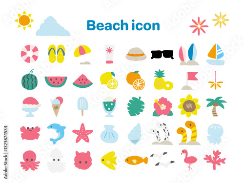 ビーチの手描きベクターイラスト｜夏・海・リゾート – Beach Hand-Drawn Vector Illustration