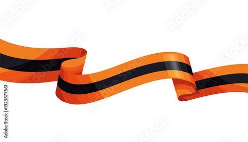 Ribbon with orange and black stripes on white background