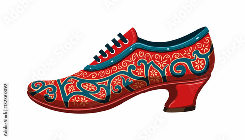 Decorative red shoe with floral patterns
