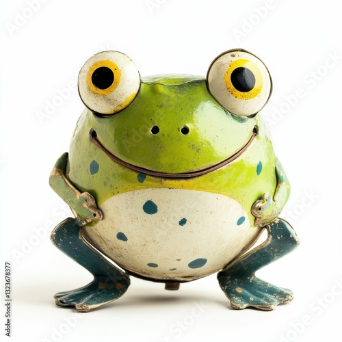 Wind Up Toys: Vintage Tin Frog Toy on White Background