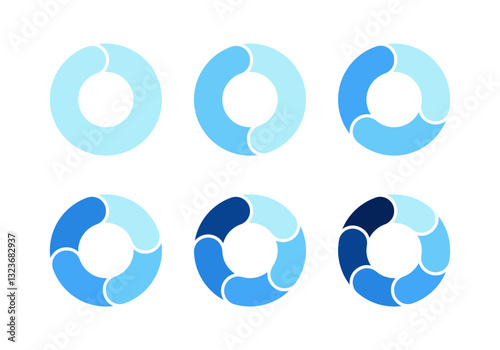 Pie chart for infographics. Circle sections for design of presentation of cycles, steps or stages. Vector set illustration isolated on white background.