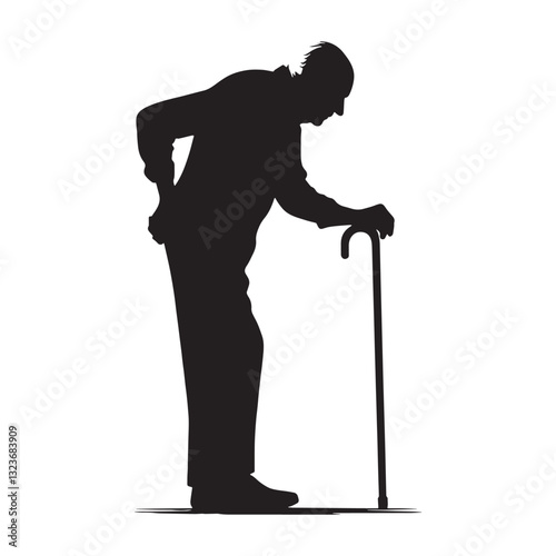 Stoic Oldman Leaning on Cane silhouette, unmoved by the trials of life - Oldman illustration - Minimalist Oldman vector - Aging man
