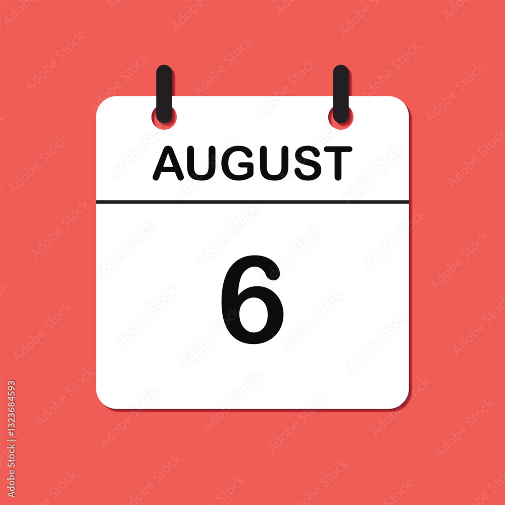 August 6. Daily Calendar icon for design. Simple design for business brochure, flyer, print media, advertisement. Easily editable. August 6. Daily Calendar icon for design. Simple design for business brochure, flyer, print media, advertisement. Easily editable.