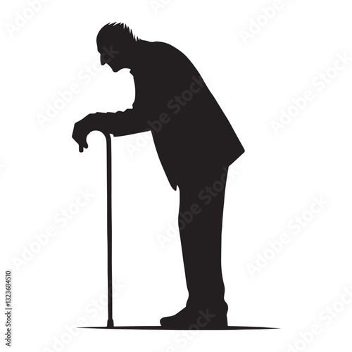 Timeless Oldman Leaning on Cane silhouette, a symbol of wisdom and endurance - Oldman illustration - Minimalist Oldman vector - Aging soul
