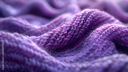 Close-up view of soft, textured purple knitted fabric with gentle waves, ideal for textile design