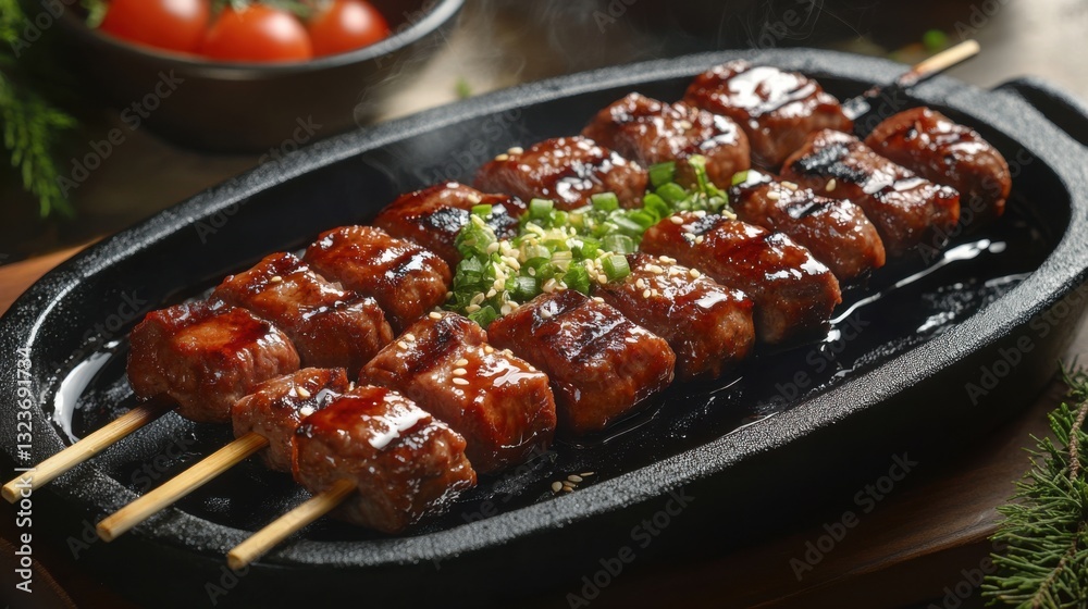 Kebab with teriyaki sauce. Generative AI Kebab with teriyaki sauce. Generative AI