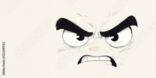 Anger Expression: A close-up illustration capturing the intense expression of a face filled with rage, showcasing furrowed brows, clenched teeth, and narrowed eyes, radiating strong negative emotions.