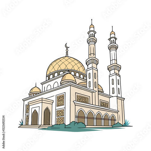 Vector Mosque Illustration with Domes and Minarets. Generative AI