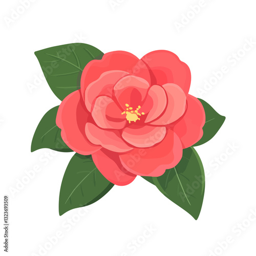 My Simple flat 2D icon red camellia branch isolated on transparent background, vector, flat design, animation design, simple flat 2D icon, clipart