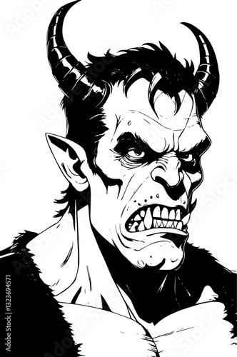 SVG vector features Frankenstein a Gothic horror monster. Intense Demon Character with Horns and Fierce Expression