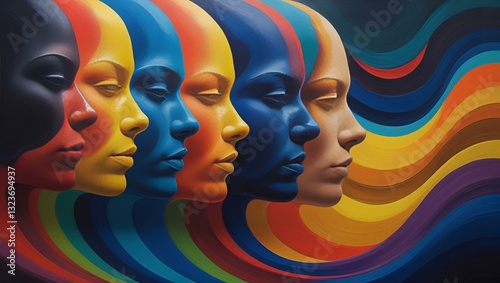 Abstract human head silhouette with colorful paint and graphic brain concept photo