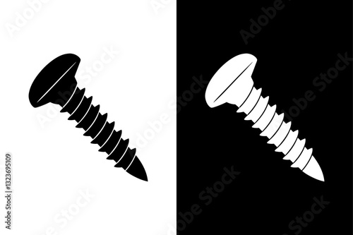 Black and White Screw Silhouette Perfect for Hardware & Construction Designs.