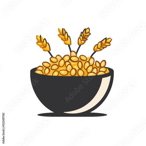 My Simple flat 2D icon cereal in black bowl isolated on transparent  background, vector, flat design, animation design, simple flat 2D icon, clipart