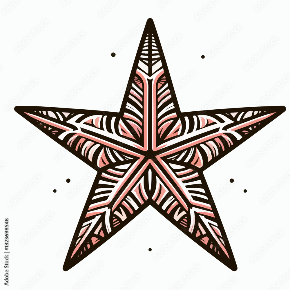 Intricate Star Illustration: A detailed illustration of a five-pointed star, adorned with an elegant pattern, showcasing a sense of artistry and intricate design Intricate Star Illustration: A detailed illustration of a five-pointed star, adorned with an elegant pattern, showcasing a sense of artistry and intricate design