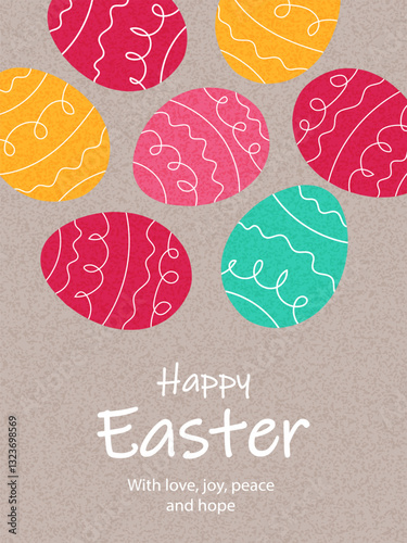 Happy Easter card and poster with bright Easter eggs. Easter banner, fram, cover, label template