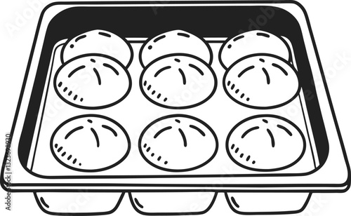 tray of pastries illustration baked goods in baking sheet, graphic kitchen art for culinary creativity