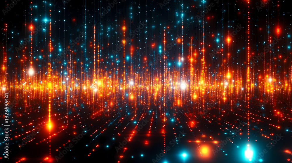Flickering Light Spots in Red, Orange, and Blue on a Black Background