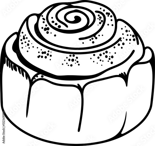 outline of cinnamon roll swirled pastry design, bakery sweet, dessert illustration