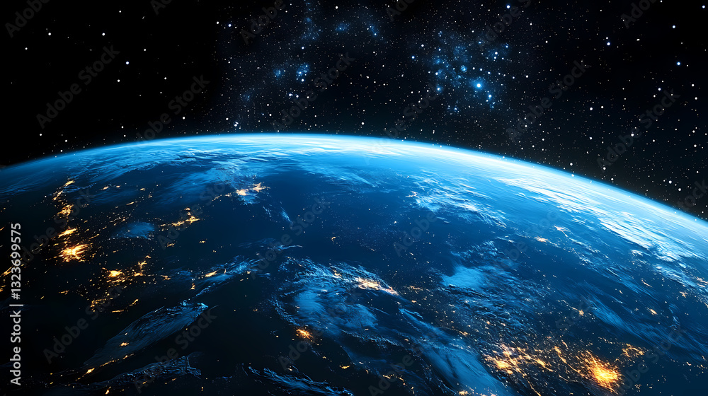 Fototapeta premium Earth from Space with Bright City Lights in the Night Sky