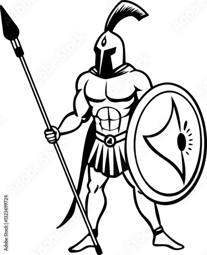 Ancient spartan warrior with spear and shield, strong brave fighter in traditional armor