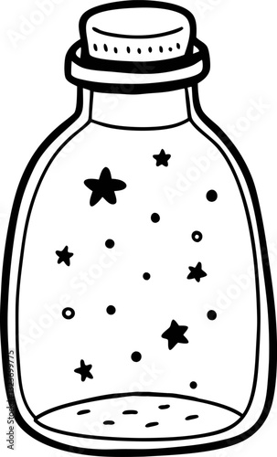 Potion bottle with stars and dots, mystical container illustration magical elixir or spell jar, fantasy art