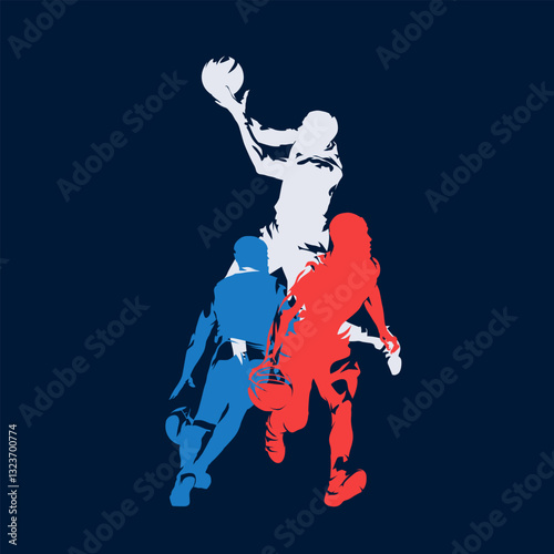 Baskeball, group of basketball players, sports fesign, isolated vector silhouette