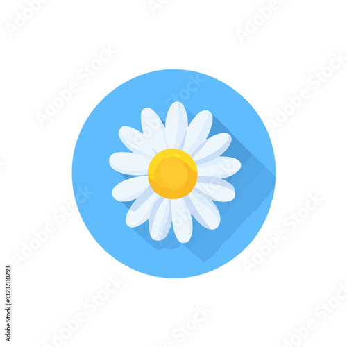 My Simple flat 2D icon white daisy branch in blue circle isolated on transparent background, vector, flat design, animation design, simple flat 2D icon, clipart