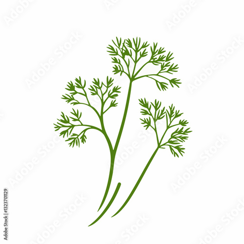 Very Simple flat 2D illustration icon green dill branch isolated on transparent background, vector, flat design, animation design, simple flat 2D icon, clipart