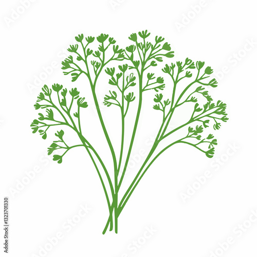 Very Simple flat 2D illustration icon green dill branch isolated on transparent background, vector, flat design, animation design, simple flat 2D icon, clipart