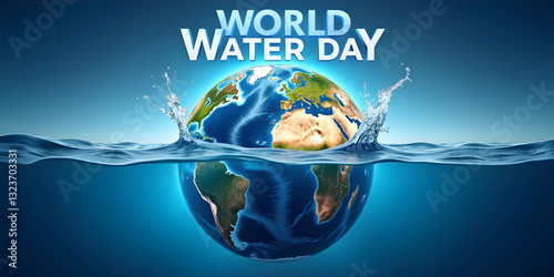 A banner created for world water day march 22 - a globe, water and a text Included