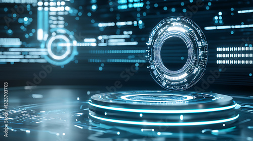 Digital hologram technology development futuristic laboratory 3d visualization high-tech environment close-up perspective