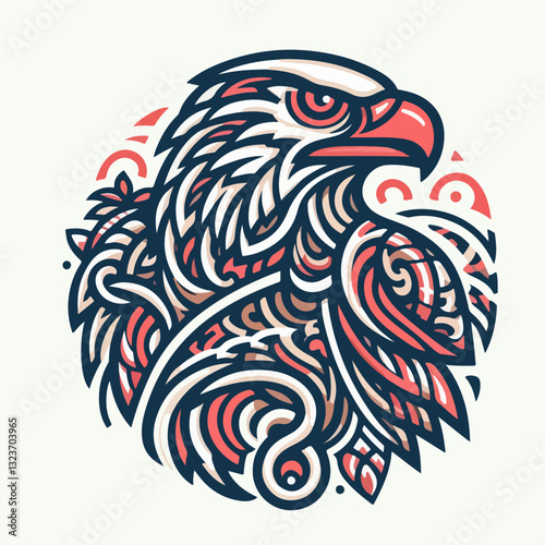 Majestic Eagle: An artistic representation of an eagle, rendered in a stylized, ornamental design, portraying strength and elegance