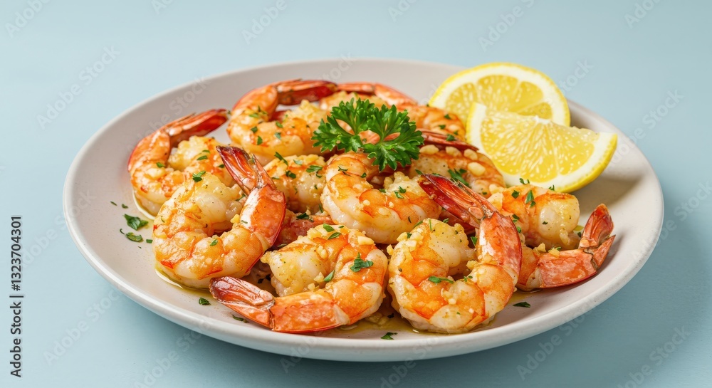 Grilled Garlic Butter Shrimp on a White Plate Grilled Garlic Butter Shrimp on a White Plate