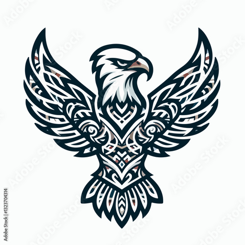 Majestic Eagle Emblem: A stylized, ornate eagle emblem with outstretched wings, showcasing intricate patterns and a powerful, noble presence. 