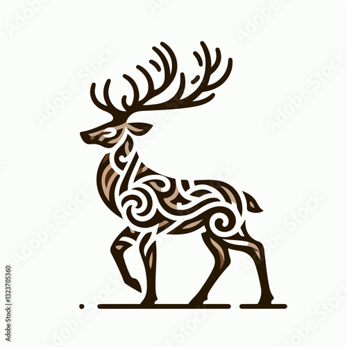 Majestic Stag Emblem: A meticulously crafted emblem showcases a proud stag with elaborate antlers and intricate design, suitable for various applications.