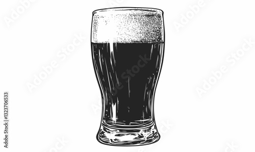 Beer pint glass with froth in linear style, icons set, vector.
