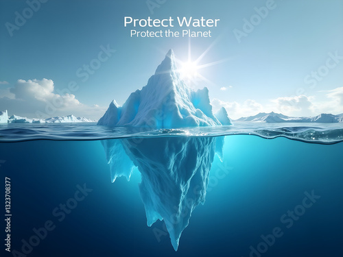 A poster about world water day concept, It contains a glacier mountain and sea water